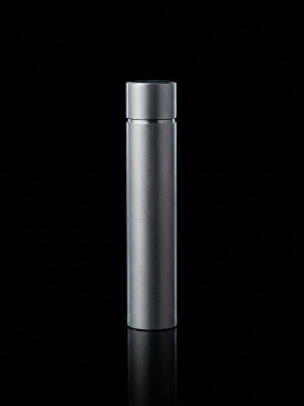 A machined hanko standing on a black ground